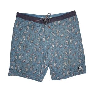 Katin Board Shorts Mens‎ Size 36 Blue Drawstring Beach Paisley Summer Swim Surf